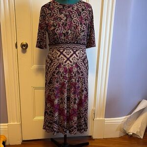 Elegant Purple Paisley Print London Times Dress, Never Worn, Size 8